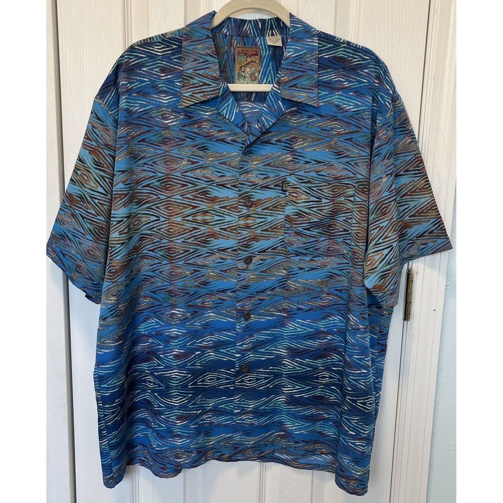 90's Pineapple Connection Hawaiian Shirt XL Blue patterned polyester open collar